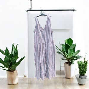 beachlunchlounge Striped Linen Blend Sleeveless V Neck Jumpsuit with Pockets